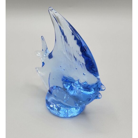 Art Glass Angel Fish Blue Figurine Paperweight Hand Blown Ocean Sea Life - Picture 10 of 11